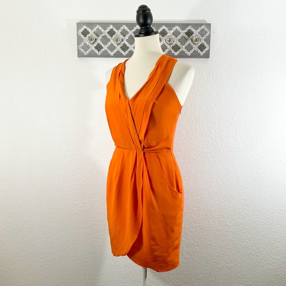 Greylin Dresses & Skirts - Greylin Silk Dress MAGGIE Faux Wrap Orange, Size S